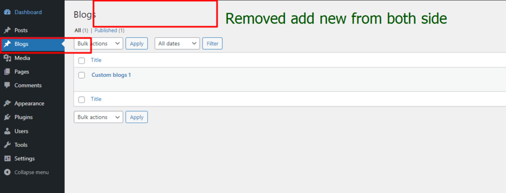 removed custom post type add new option