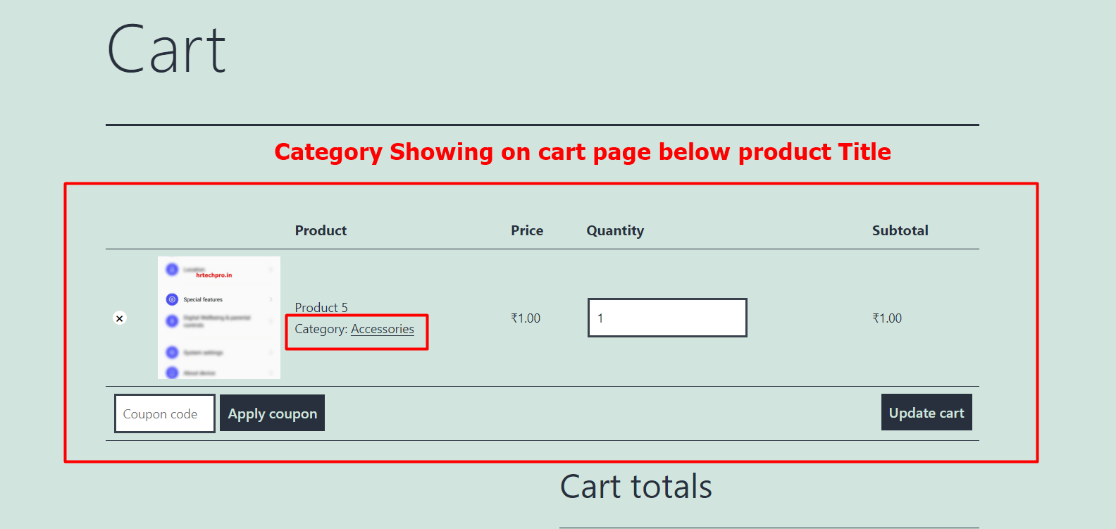 category show in cart page woocommerce